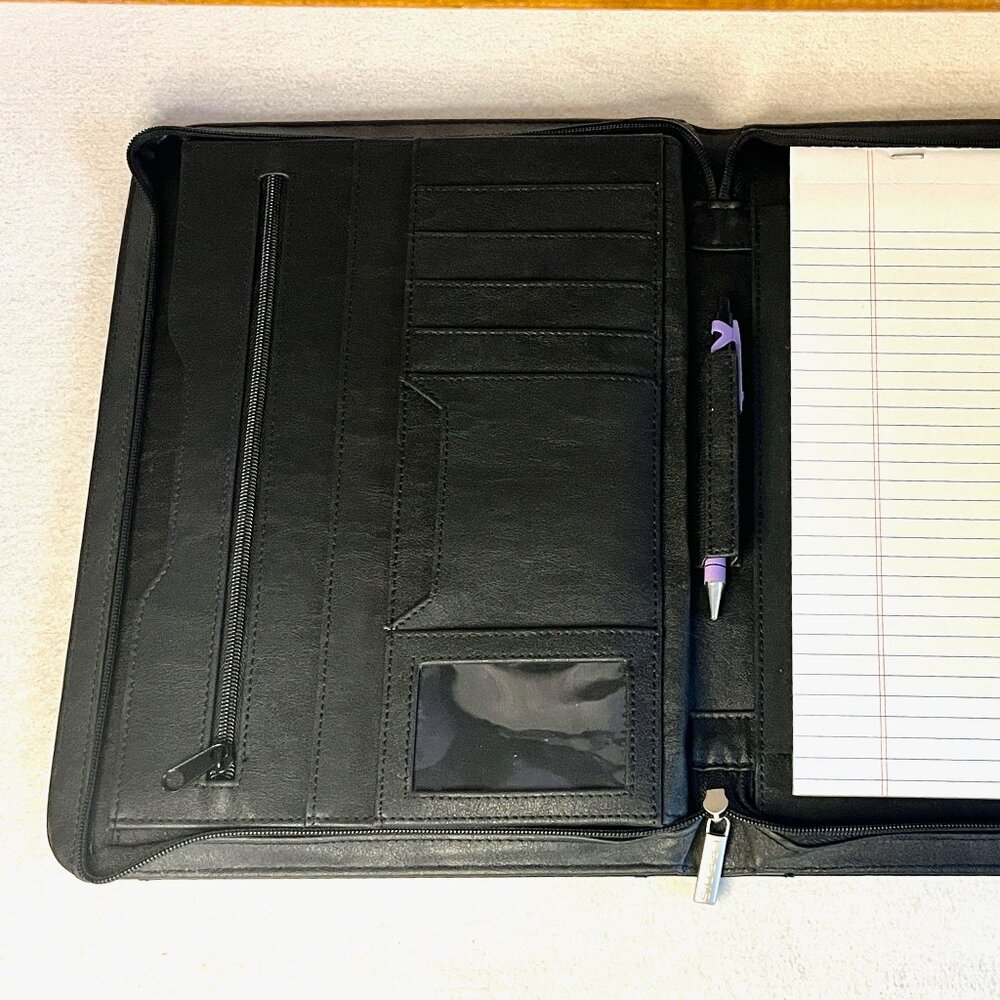 Leeds Zippered Portfolio Folder/Organizer * Black Leather-like * 10"x13.5" - Picture 3 of 5